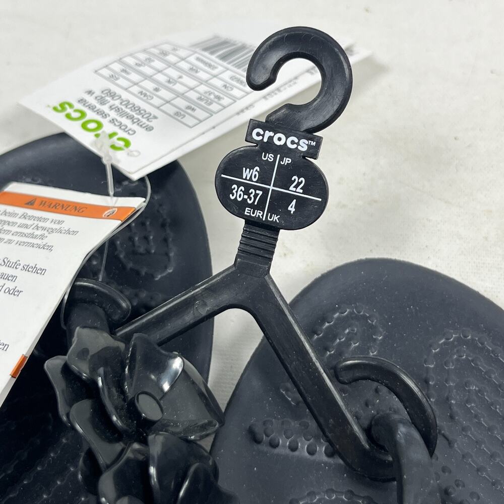 CROCS Sandals Womens 6 Serena Embellish Flip Flop Floral Strap Black NEW - Picture 6 of 6